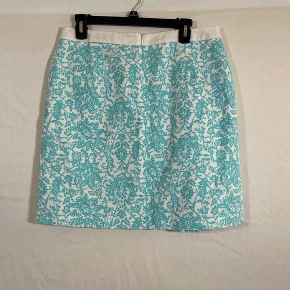 Óscar de la Renta turquoise & white floral pleated lined skirt 10P - Picture 2 of 4